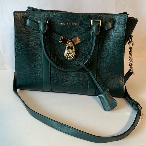 Michael Kors Handbags - MICHAEL KORS NOUVEAU LARGE PEBBLED LEATHER SATCHEL DARK GREEN PURSE SHOULDERBAG